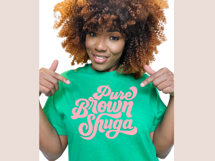 beautiful brown girl, pretty brown skin girl, pure brown sugar pink and green sorority colors shirt t-shirt sweater