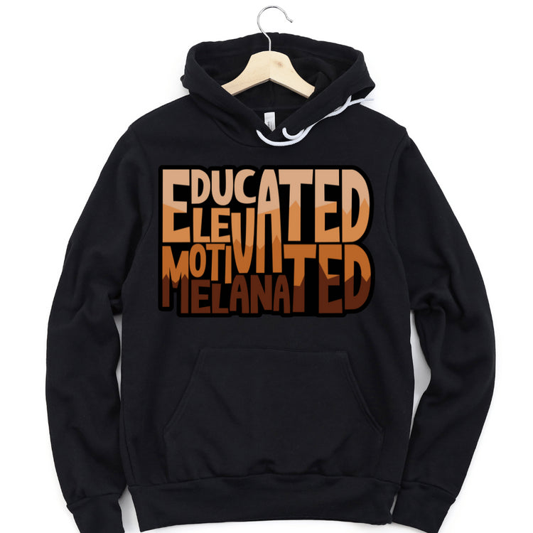 Educated, Elevated, Motivated, Melanated Unisex Hoodie-clothing and culture-shop here at-A Perfect Shirt