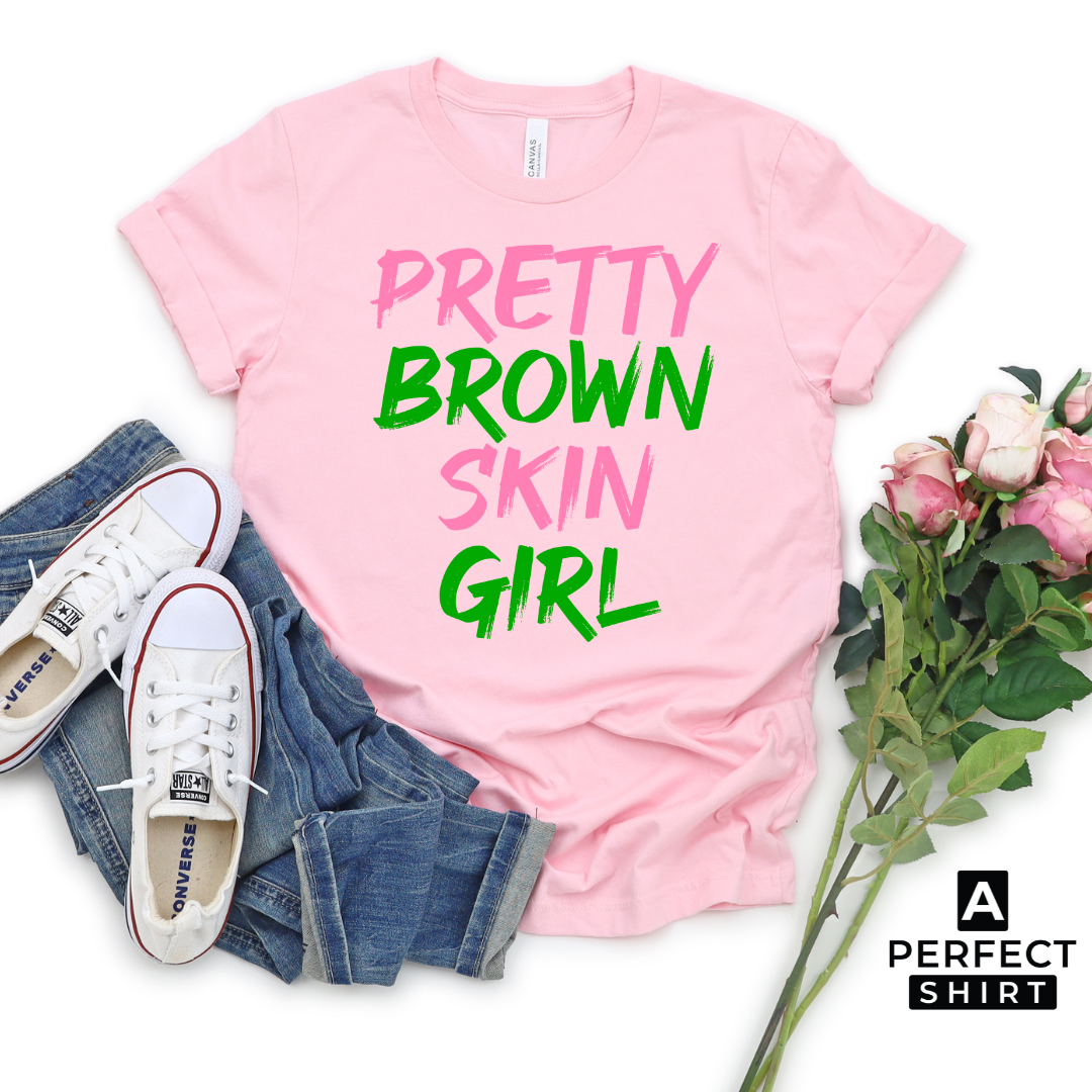 Pink & Green Pretty Brown Skin Girl T-Shirt-clothing and culture-shop here at-A Perfect Shirt