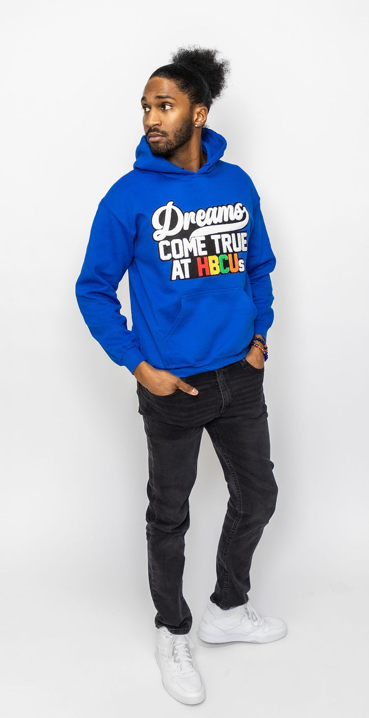 Dreams Come True at HBCUs Unisex Hooded Chenille Patch Sweatshirt-clothing and culture-shop here at-A Perfect Shirt