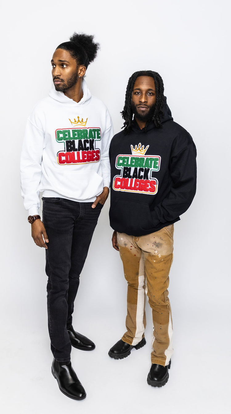 Celebrate Black Colleges Chenille Patch Hooded Sweatshirt-clothing and culture-shop here at-A Perfect Shirt