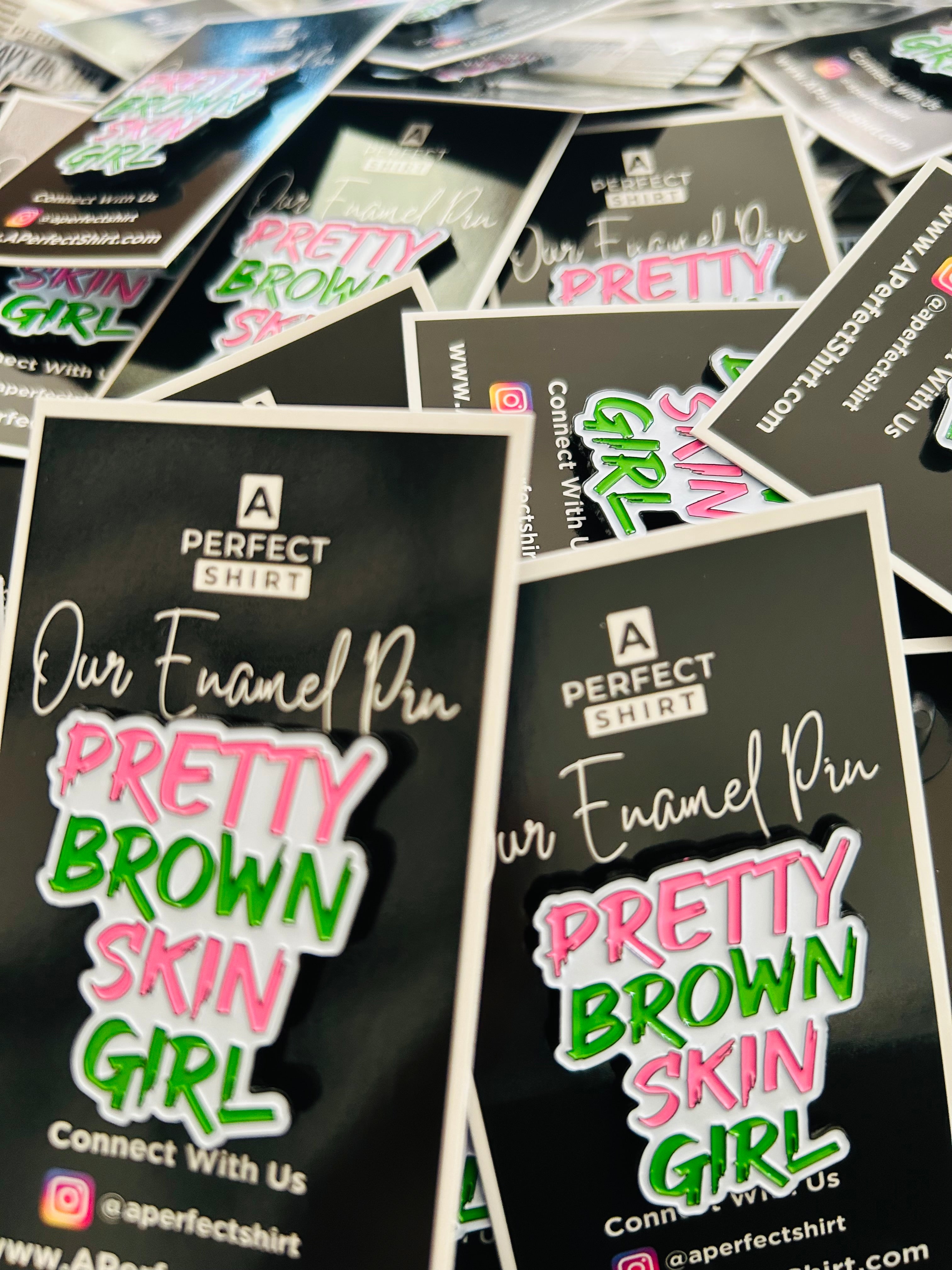 Pink and Green Pretty Brown Skin Girl Enamel Pin-clothing and culture-shop here at-A Perfect Shirt