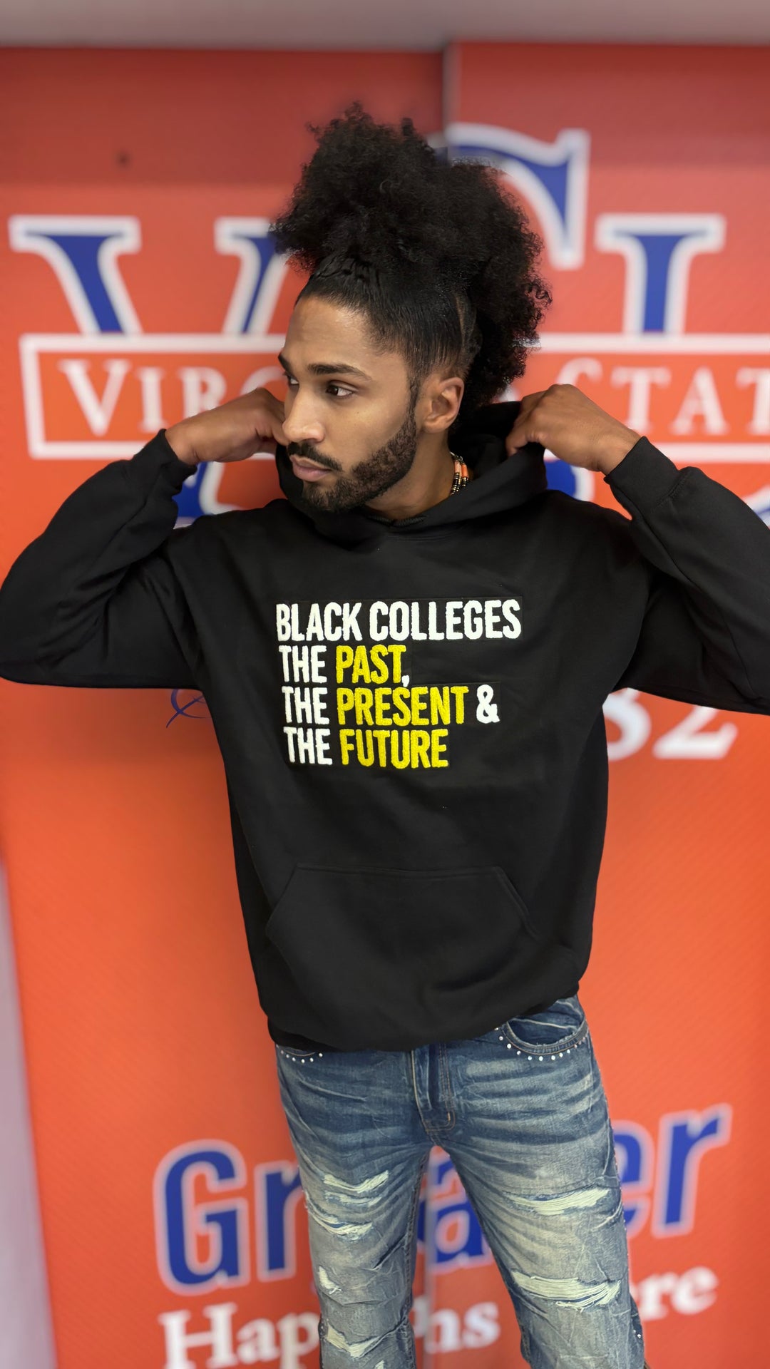 Black and Gold Chenille Patch Black Colleges, The Past, The Present & The Future HBCU Hoodie-clothing and culture-shop here at-A Perfect Shirt