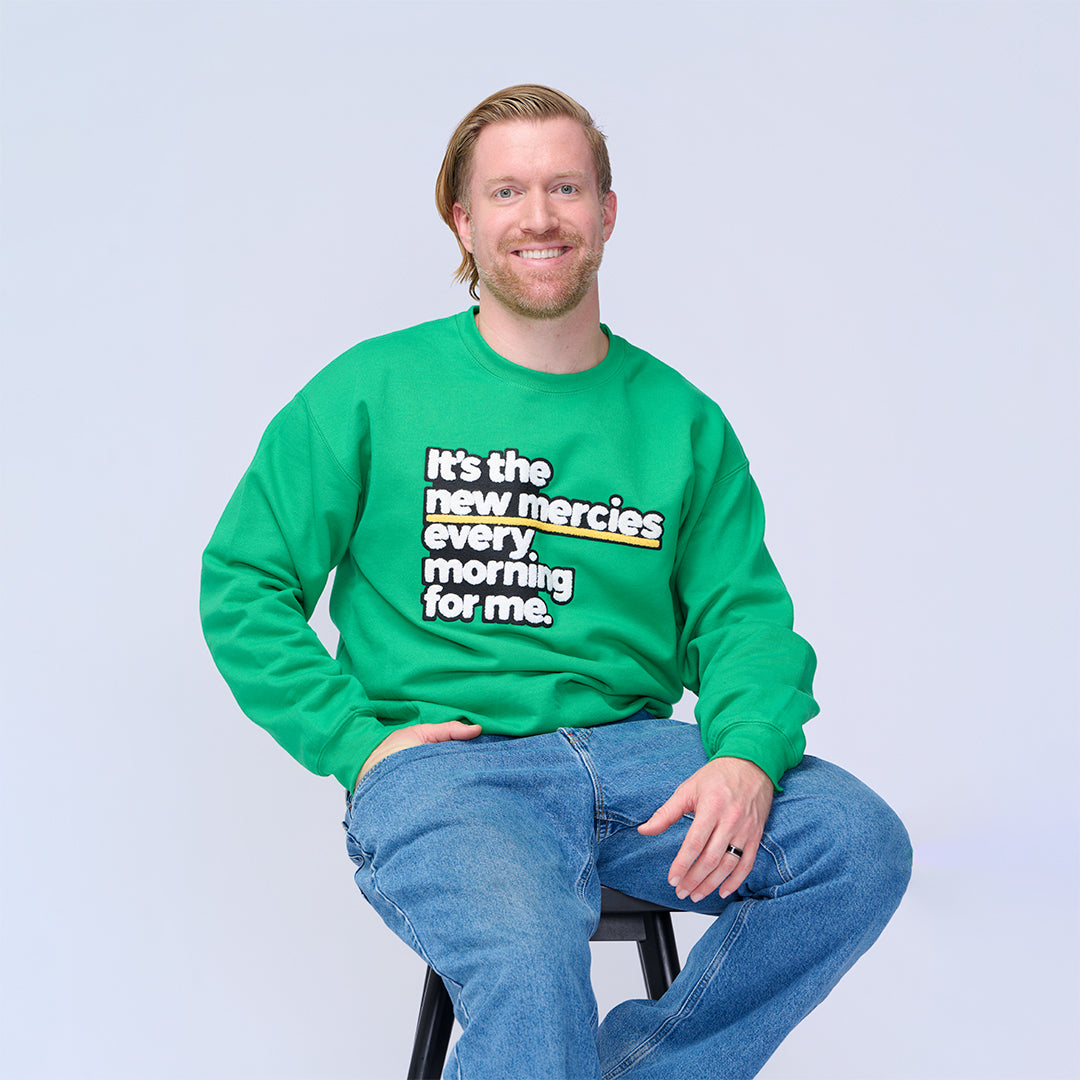 New Morning New Mercies Chenille Patch Unisex Sweatshirt-clothing and culture-shop here at-A Perfect Shirt