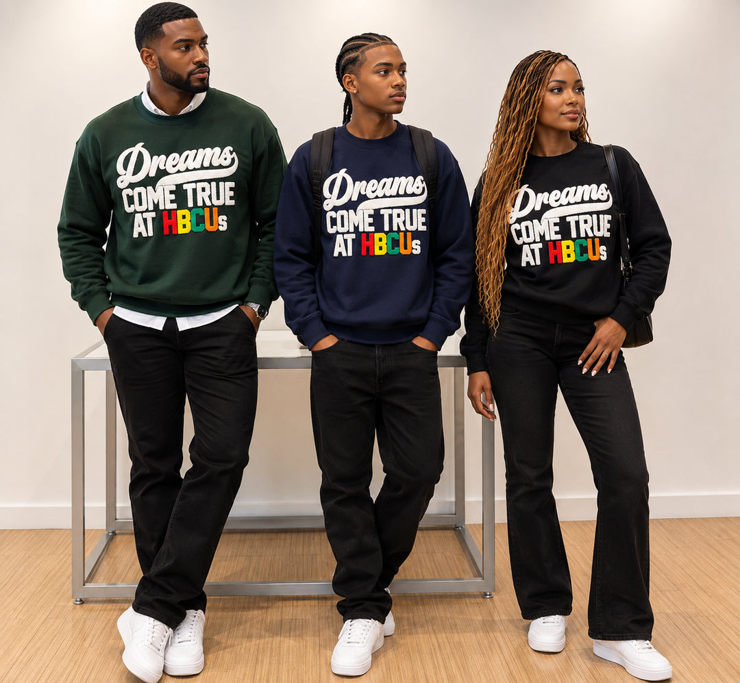 Chenille HBCU Sweatshirt – Dreams Come True at HBCUs Unisex Sweatshirt-clothing and culture-shop here at-A Perfect Shirt