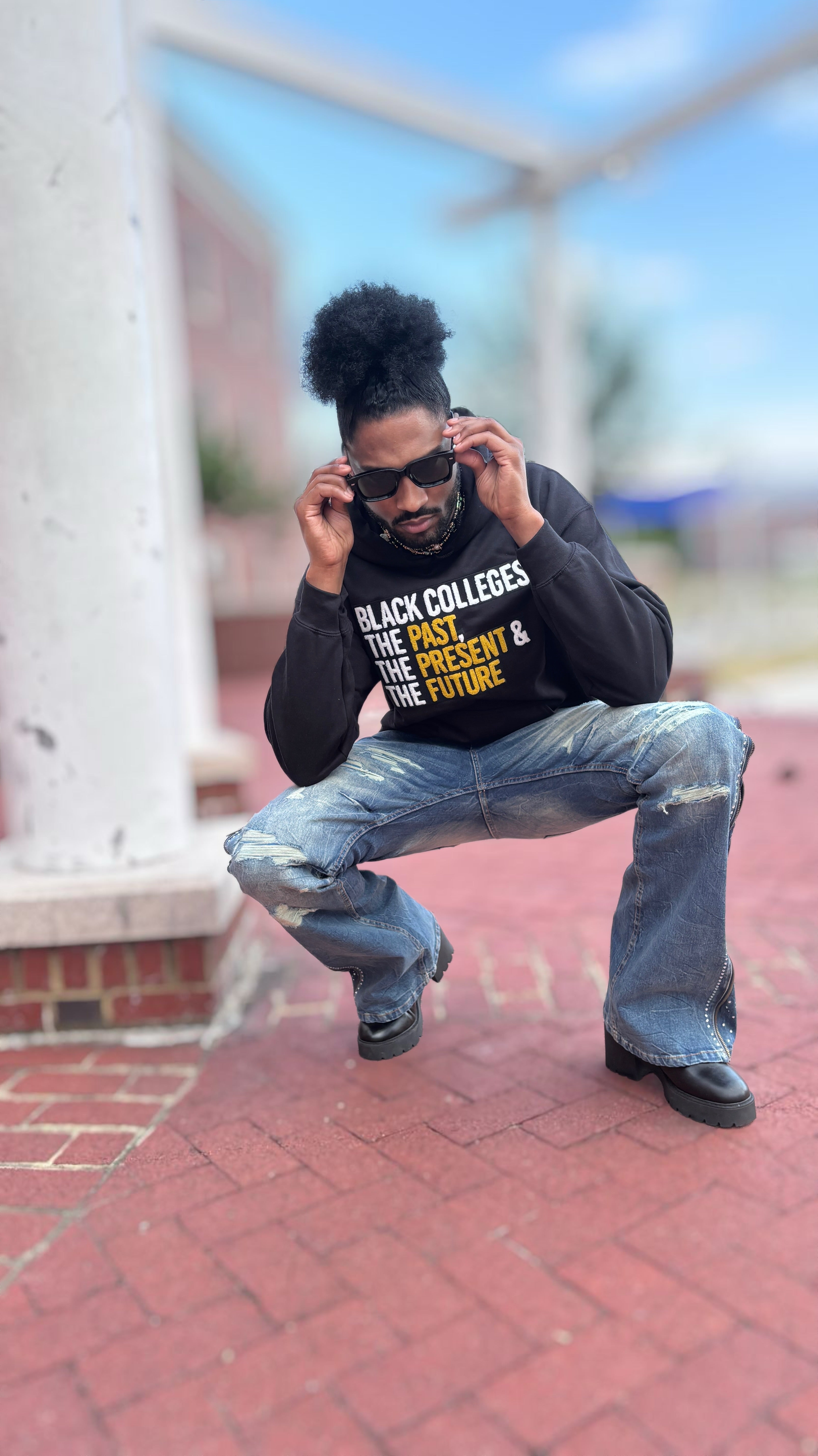Black and Gold Chenille Patch Black Colleges, The Past, The Present & The Future HBCU Hoodie-clothing and culture-shop here at-A Perfect Shirt
