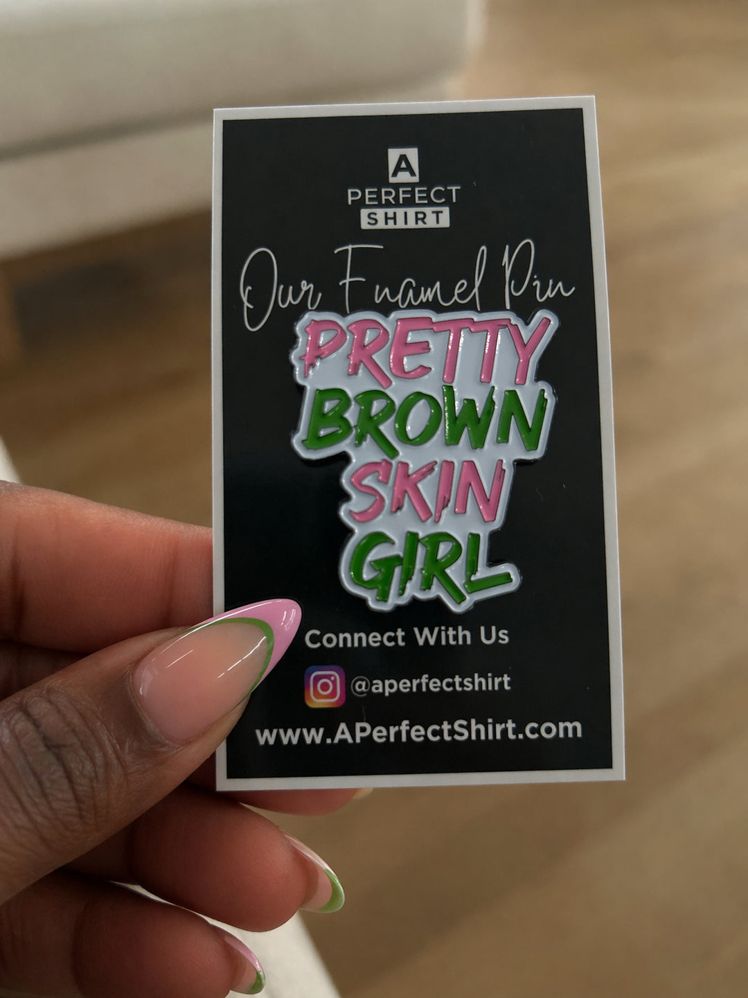 Pink and Green Pretty Brown Skin Girl Enamel Pin-clothing and culture-shop here at-A Perfect Shirt