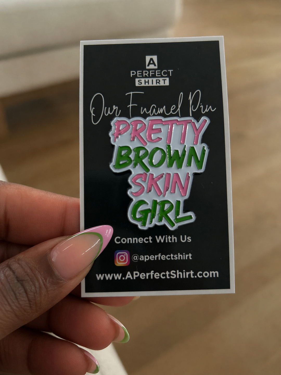 Pink and Green Pretty Brown Skin Girl Enamel Pin-clothing and culture-shop here at-A Perfect Shirt