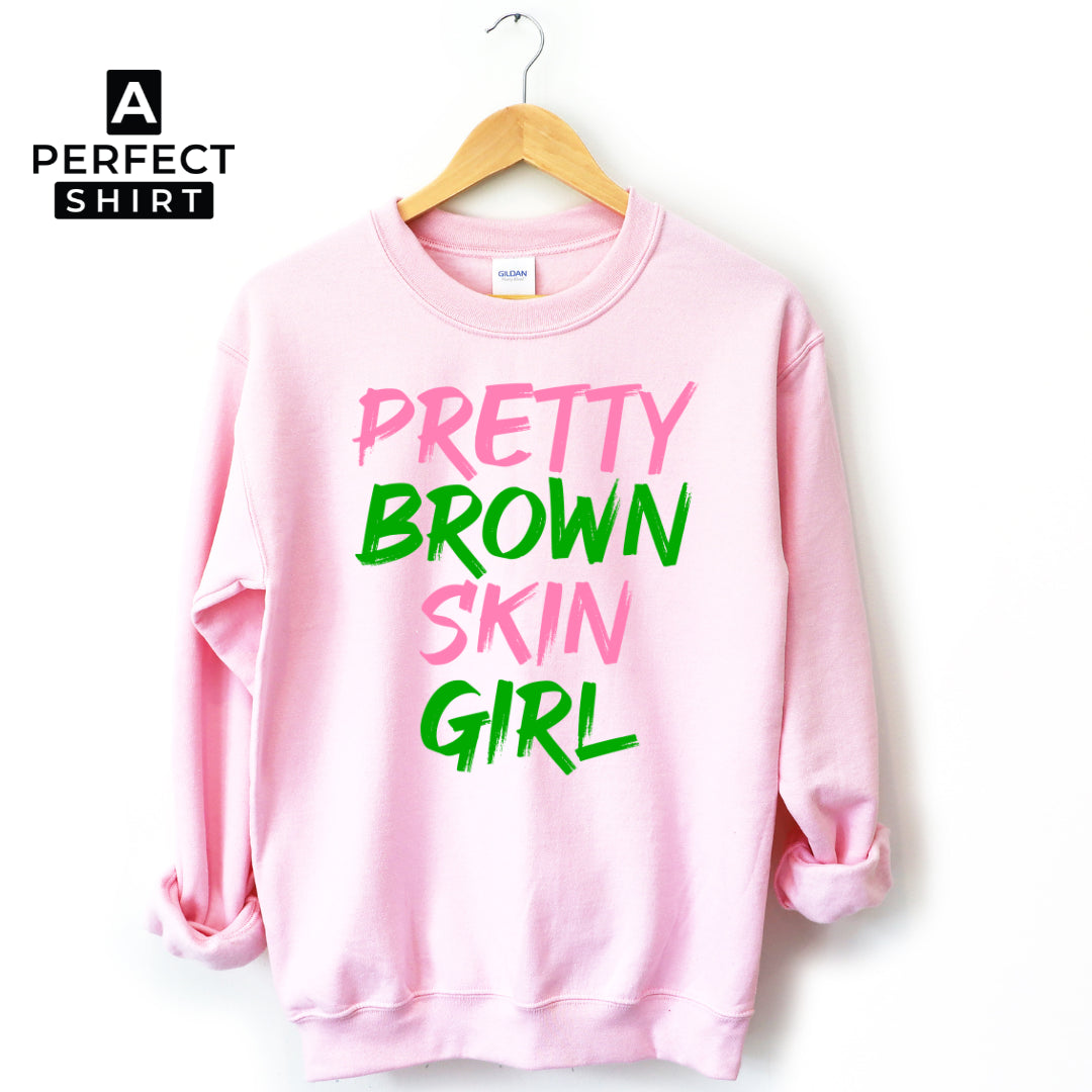 Pink & Green Pretty Brown Skin Girl Sweatshirt-clothing and culture-shop here at-A Perfect Shirt