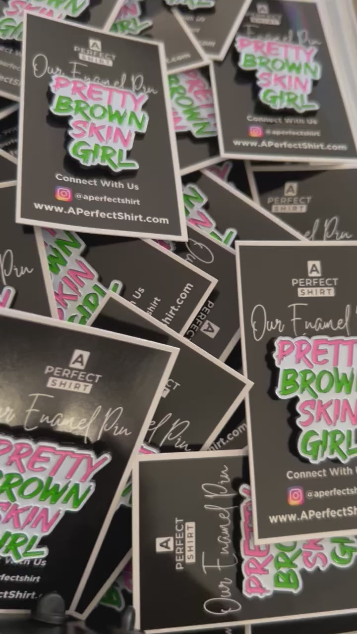 Pink and Green Pretty Brown Skin Girl Enamel Pin
