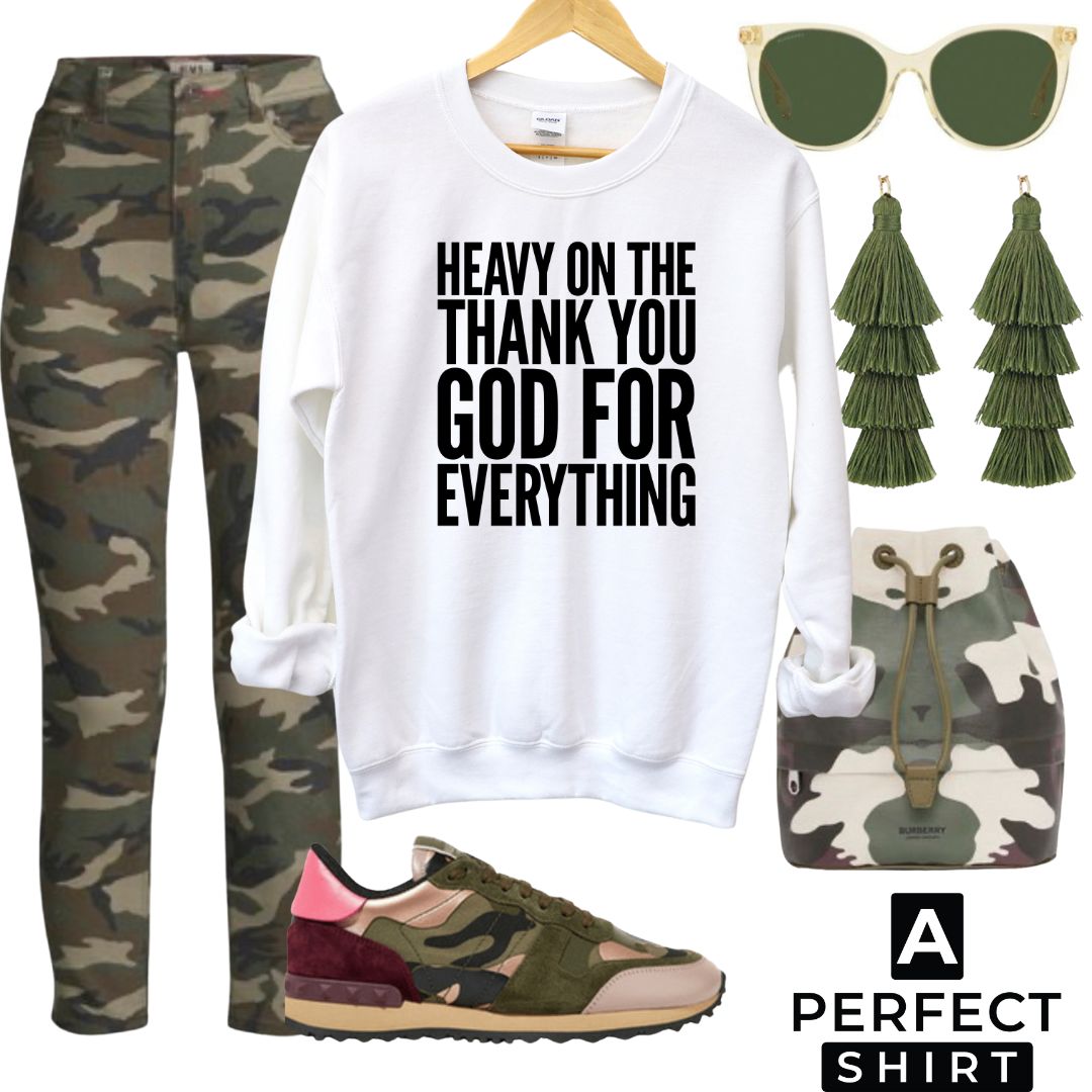Heavy On The Thank You God For Everything Unisex Sweatshirt-clothing and culture-shop here at-A Perfect Shirt