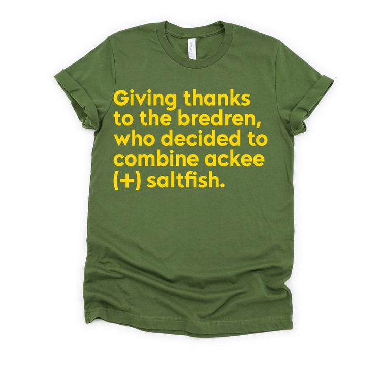 Give Thanks Ackee & Saltfish Unisex Short Sleeve Shirt-clothing and culture-shop here at-A Perfect Shirt
