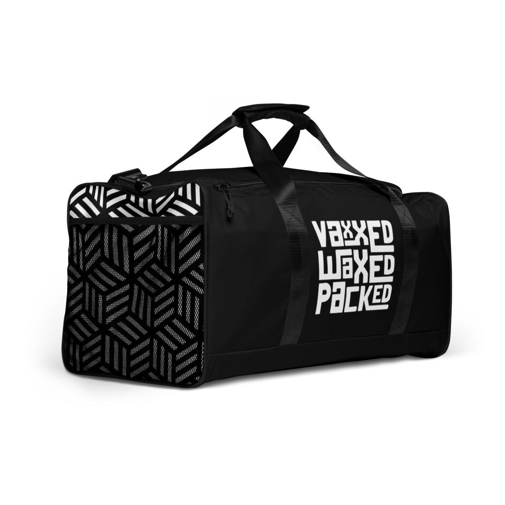 Vaxxed. Waxed. Packed. Travel Duffle bag with sayings-clothing and culture-shop here at-A Perfect Shirt