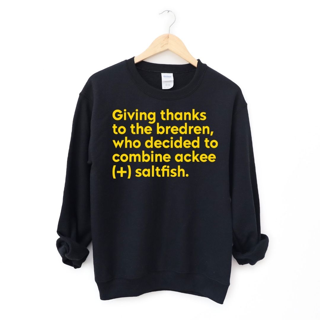 Give Thanks Ackee & Saltfish Unisex Crew Sweatshirt-clothing and culture-shop here at-A Perfect Shirt