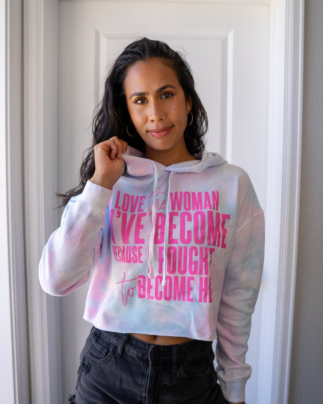 I Love The Women I Have Become Because I Fought To Become Her - Women’s Lightweight Cropped Hooded Sweatshirt-clothing and culture-shop here at-A Perfect Shirt