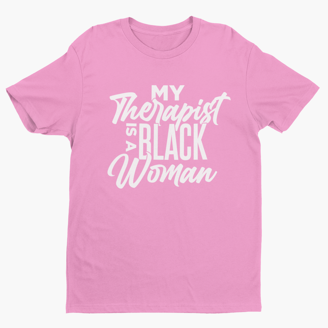 My Therapist Is A Black Woman Short Sleeve T-Shirt-clothing and culture-shop here at-A Perfect Shirt