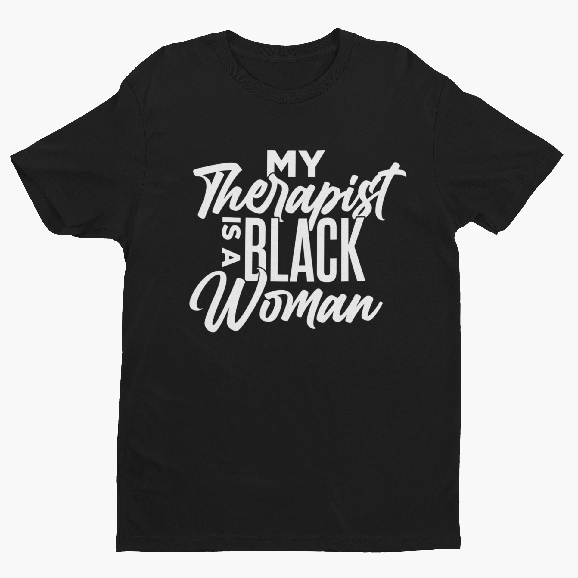 My Therapist Is A Black Woman Short Sleeve T-Shirt-clothing and culture-shop here at-A Perfect Shirt